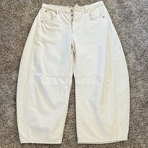 We The Free Light Cream Button-Fly Barrel Jeans